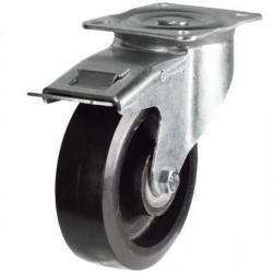 125mm Rubber on Cast Iron Swivel Braked Large Plate Castor [190kg max load]