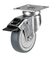 Light Duty 100mm Non-Marking Grey Rubber Swivel Braked Castor - 80kg Load