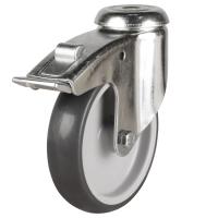 100mm Non-Marking Rubber Swivel Braked Bolt Hole Castor [90kg max load]