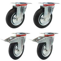 100mm Rubber Castors - 2 Swivel & 2 Swivel Braked (Set of 4)