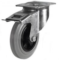 125mm Rubber Swivel Braked Castor [Large Plate] [100kg max load]