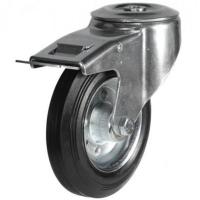 125mm Bolt Hole Rubber Swivel Braked Castor [100kg max load]