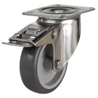 125mm Non-Marking Rubber Swivel Braked Castor [100kg max load]