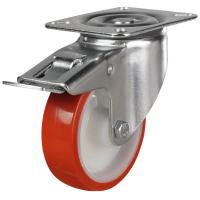 125mm Polyurethane Swivel Braked Castor [Large Plate] [200kg max load]