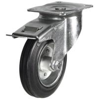 125mm Rubber Swivel Braked Large Plate Castor [100kg max load]