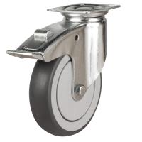 Light Duty 150mm Synthetic Non-Marking Rubber Swivel Braked Castor - 130kg Load