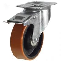150mm Polyurethane on Cast Iron Swivel Braked Castor [350kg max load]