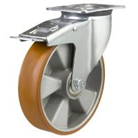 160mm Polyurethane Swivel Braked Castor [350kg max load]
