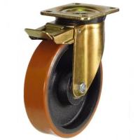 200mm Polyurethane on Cast Iron Swivel Braked Castor [800kg max load]
