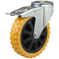 200mm Polyurethane Bolt Hole Swivel Braked Castor [350kg max load]