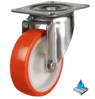 200mm Stainless Steel Polyurethane Swivel Castor [350kg max load]