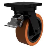 250mm Polyurethane on Cast Iron Swivel Braked Castor [1800kg max load]