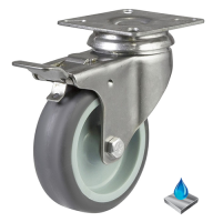 50mm Stainless Steel Non-Marking Rubber Swivel Braked Castor [40kg max load]