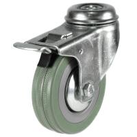 Light Duty 75mm Non-Marking Grey Rubber Swivel Braked Castor - 50kg Load