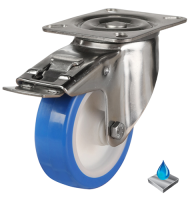 80mm Stainless Steel Polyurethane Swivel Braked Castor [100kg max load]