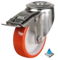 80mm Stainless Steel Polyurethane Swivel Braked Castor [100kg max load]