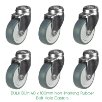 BULK BUY / 100mm Non-Marking Rubber Bolt Hole Castor | 80kg