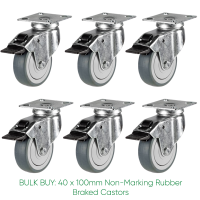 BULK BUY / 100mm Non-Marking Rubber Braked Castor | 80kg