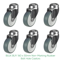 BULK BUY / 50mm Non-Marking Rubber Bolt Hole Castor | 40kg