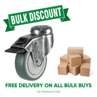 BULK BUY / 50mm Non-Marking Rubber Braked Bolt Hole Castor | 40kg