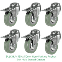 BULK BUY 50mm Non-Marking Rubber Braked Bolt Hole Castor | 40kg