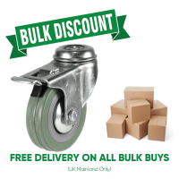 BULK BUY 50mm Non-Marking Rubber Braked Bolt Hole Castor | 40kg