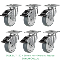 BULK BUY / 50mm Non-Marking Rubber Braked Castor | 40kg