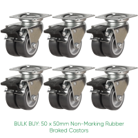 BULK BUY / 50mm Non-Marking Rubber Braked Castor | 60kg