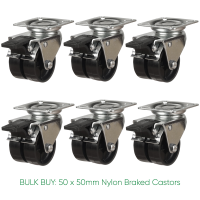 BULK BUY / 50mm Nylon Braked Castor | 60kg