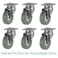 BULK BUY / 75mm Non-Marking Rubber Castor | 50kg
