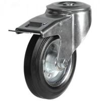 80mm Bolt Hole Rubber Swivel Braked Castor [60kg max load]