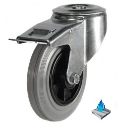 100mm Stainless Steel Non-Marking Rubber Swivel Braked Castor [80kg max load]