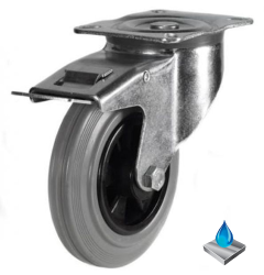 100mm Stainless Steel Non-Marking Rubber Swivel Braked Castor [80kg max load]