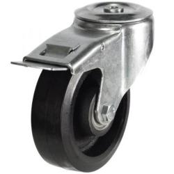 150mm Rubber on Cast Iron Swivel Braked Castor [350kg max load]