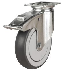 Light Duty 150mm Synthetic Non-Marking Rubber Swivel Braked Castor - 130kg Load
