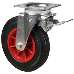 Heavy Duty 200mm Rubber on Plastic Swivel Braked Castor - 205kg Load