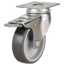 Light Duty 75mm Synthetic Non-Marking Rubber Swivel Braked Castor - 50kg Load