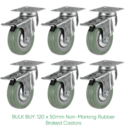 BULK BUY / 50mm Non-Marking Rubber Castor | 40kg
