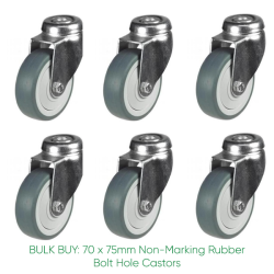 BULK BUY / 75mm Non-Marking Rubber Bolt Hole Castor | 50kg