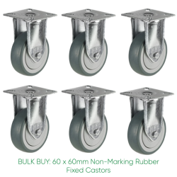 BULK BUY / 75mm Non-Marking Rubber Fixed Castor | 50kg