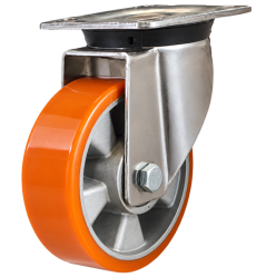 Heavy Duty Stainless Steel 125mm Polyurethane on Aluminium Swivel Castor - 450kg Load