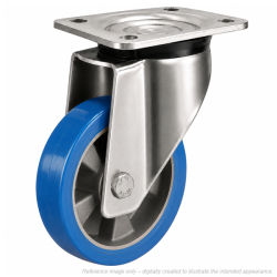 Heavy Duty Stainless Steel 200mm Elastic Polyurethane on Aluminium Swivel Castor - 800kg Load