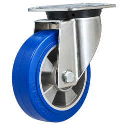 Heavy Duty Stainless Steel 200mm Elastic Polyurethane on Aluminium Swivel Castor - 800kg Load