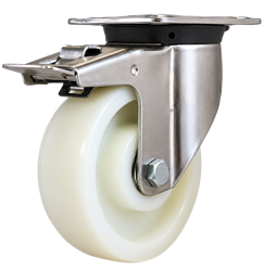 Heavy Duty Stainless Steel 200mm Nylon Swivel Braked Castor - 800kg Load