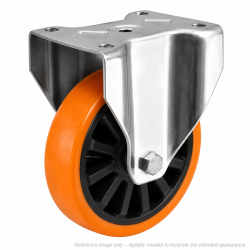 Heavy Duty Stainless Steel 150mm Polyurethane on Nylon Fixed Castor - 500kg Load