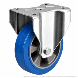 Heavy Duty Stainless Steel 160mm Elastic Polyurethane on Aluminium Fixed Castor - 600kg Load