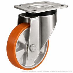 Heavy Duty Stainless Steel 200mm Polyurethane on Aluminium Swivel Castor - 800kg Load