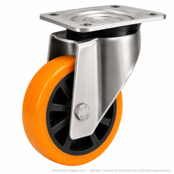 Heavy Duty Stainless Steel 200mm Polyurethane on Nylon Swivel Castor - 600kg Load