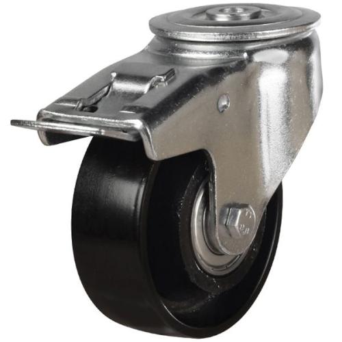 100mm Cast Iron Bolt Hole Swivel Braked Castor [300kg max load]