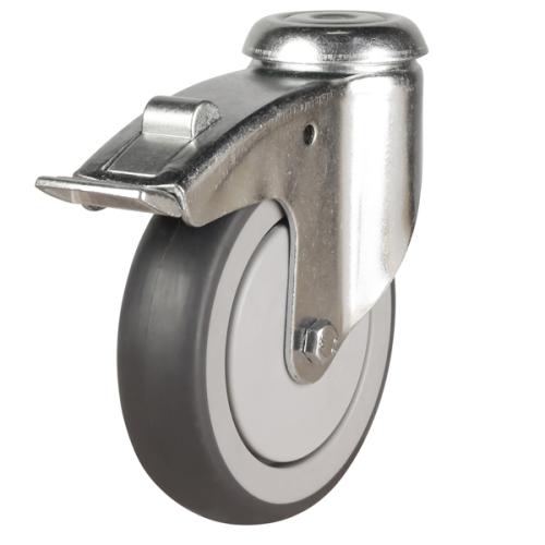 Light Duty 100mm Synthetic Non-Marking Rubber Swivel Braked Castor - 90kg Load
